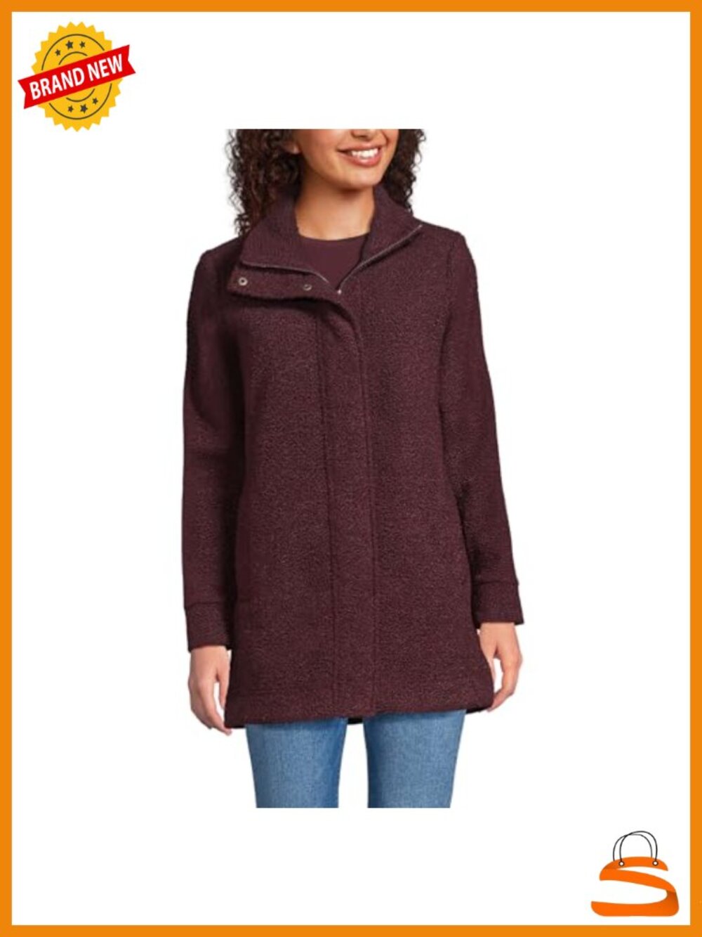 Boucle Fleece Coat Snap Collar Winter Overcoat